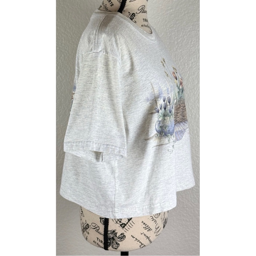 Northern Reflextion Vintage 90s Y2K Grey Floral Graphic Cropped Tee, size Medium - Picture 4 of 11
